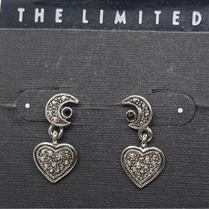The Limited Silver Tone Earrings Moon and Heart Stud Dangle Surgical Steel Posts